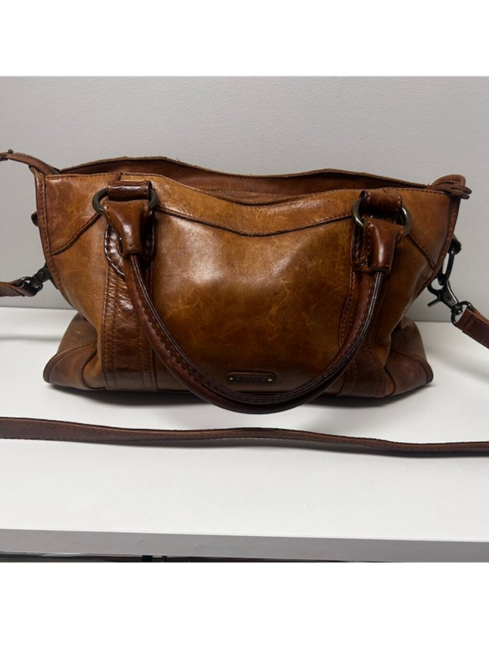 Frye Melissa Cognac Brown Genuine Leather Handbag Satchel - Picture 2 of 9